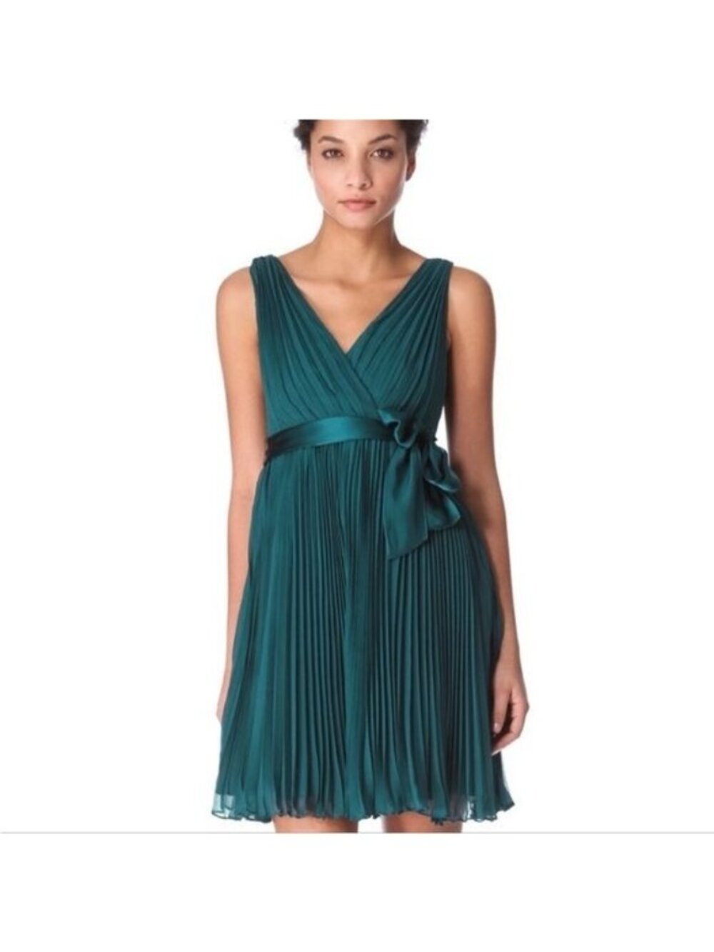 Rebecca Tylor 100% Silk pleated Teal green mini Dress Size 2